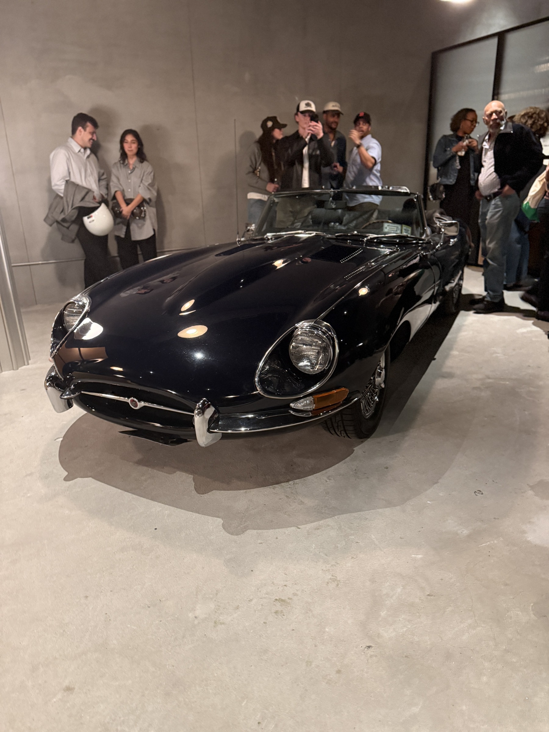 The black E-Type Jaguar seen from the front